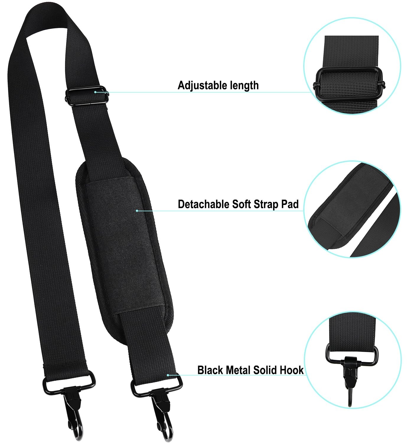 BOOEUDI 56 inch Shoulder Strap, Universal Adjustable Thick Soft 56, Black