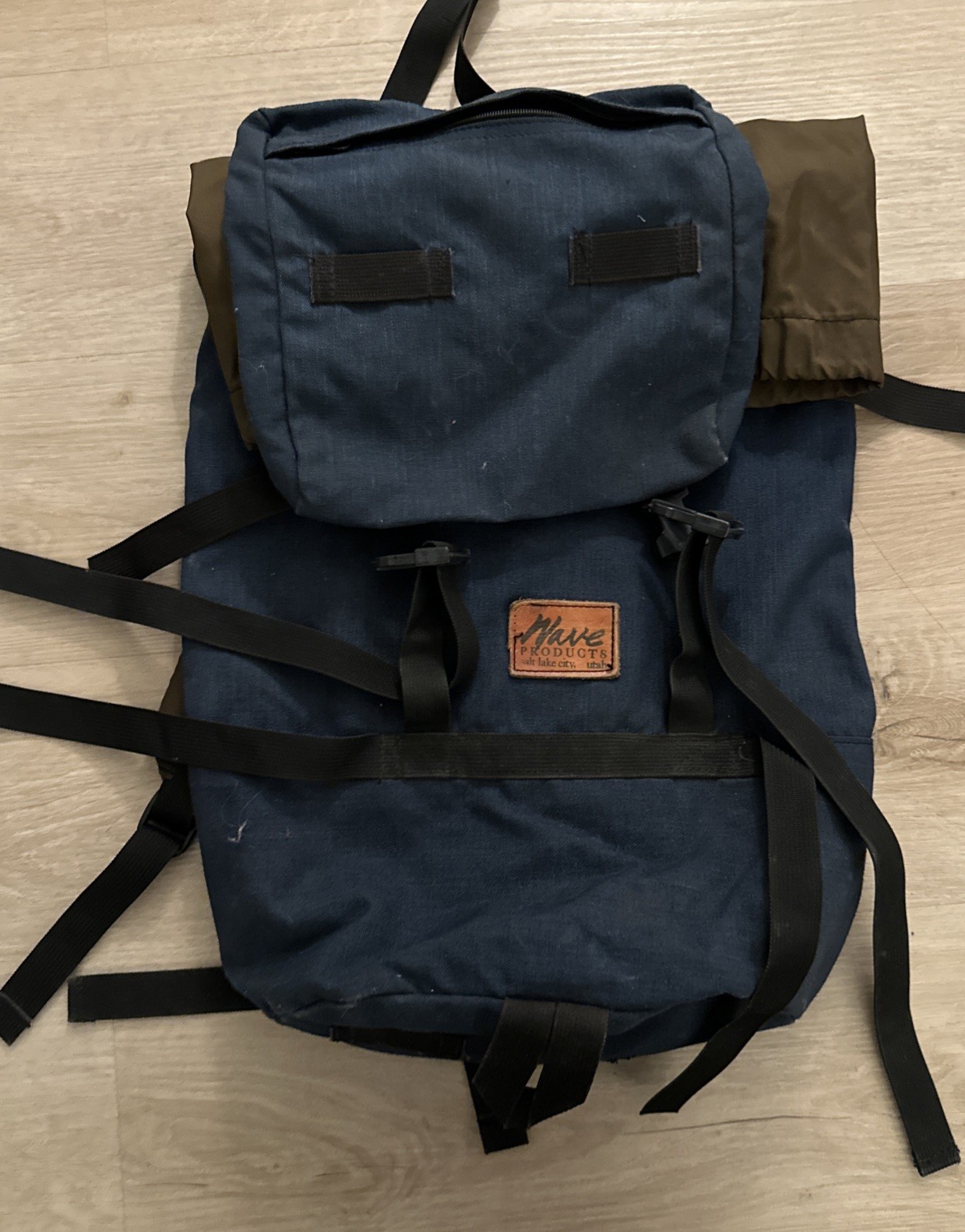 VTG Backpack WAVE PRODUCTS Salt Lake City Ruck Lid Canvas Leather Hiking Ski - B