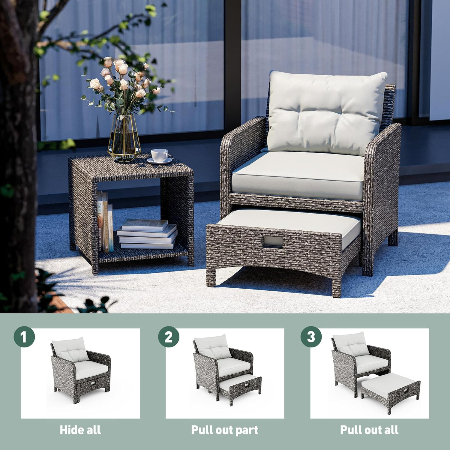 Outdoor Furniture 5 Piece Patio Conversation Set, Wicker Rattan Patio Set with S