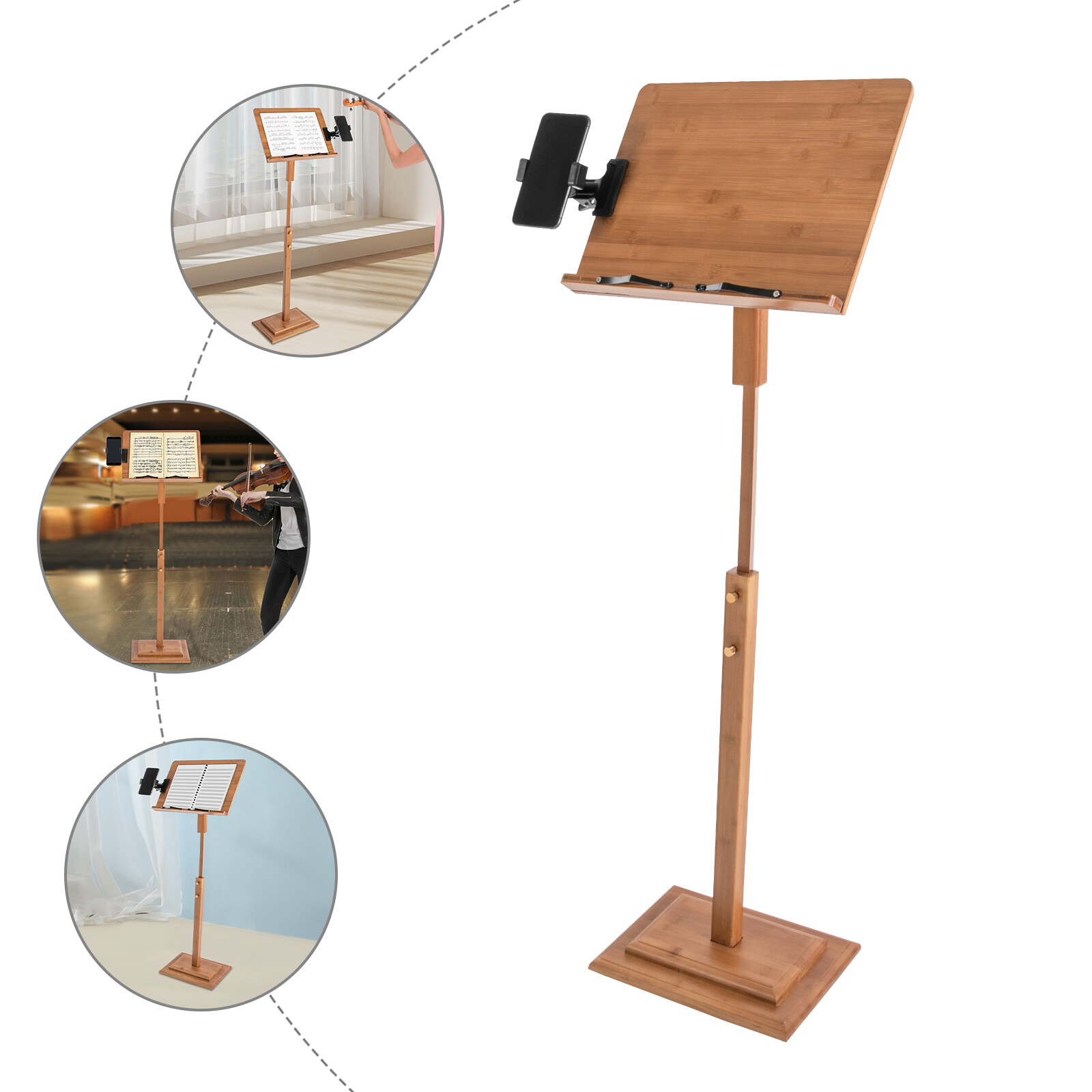 340° Adjustable Height Portable Book Stand Sheet Pro Music Stand W/ Phone Holder