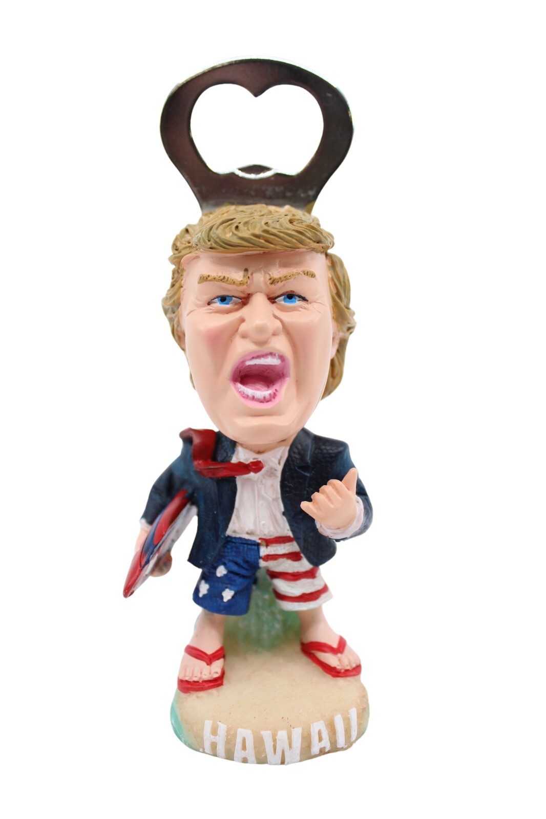 Donald Trump Hawaiian Bottle Opener - 6" Tall, Surfboard, Slippers, and Waves
