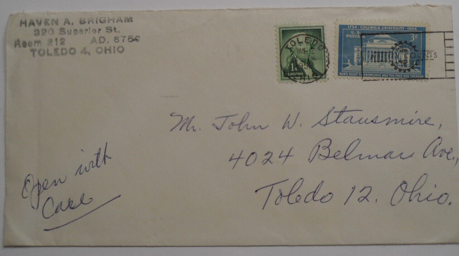 STAMPMART : USA 1956 TOLEDO OH YCO UNTS COVER USED TO OHIO