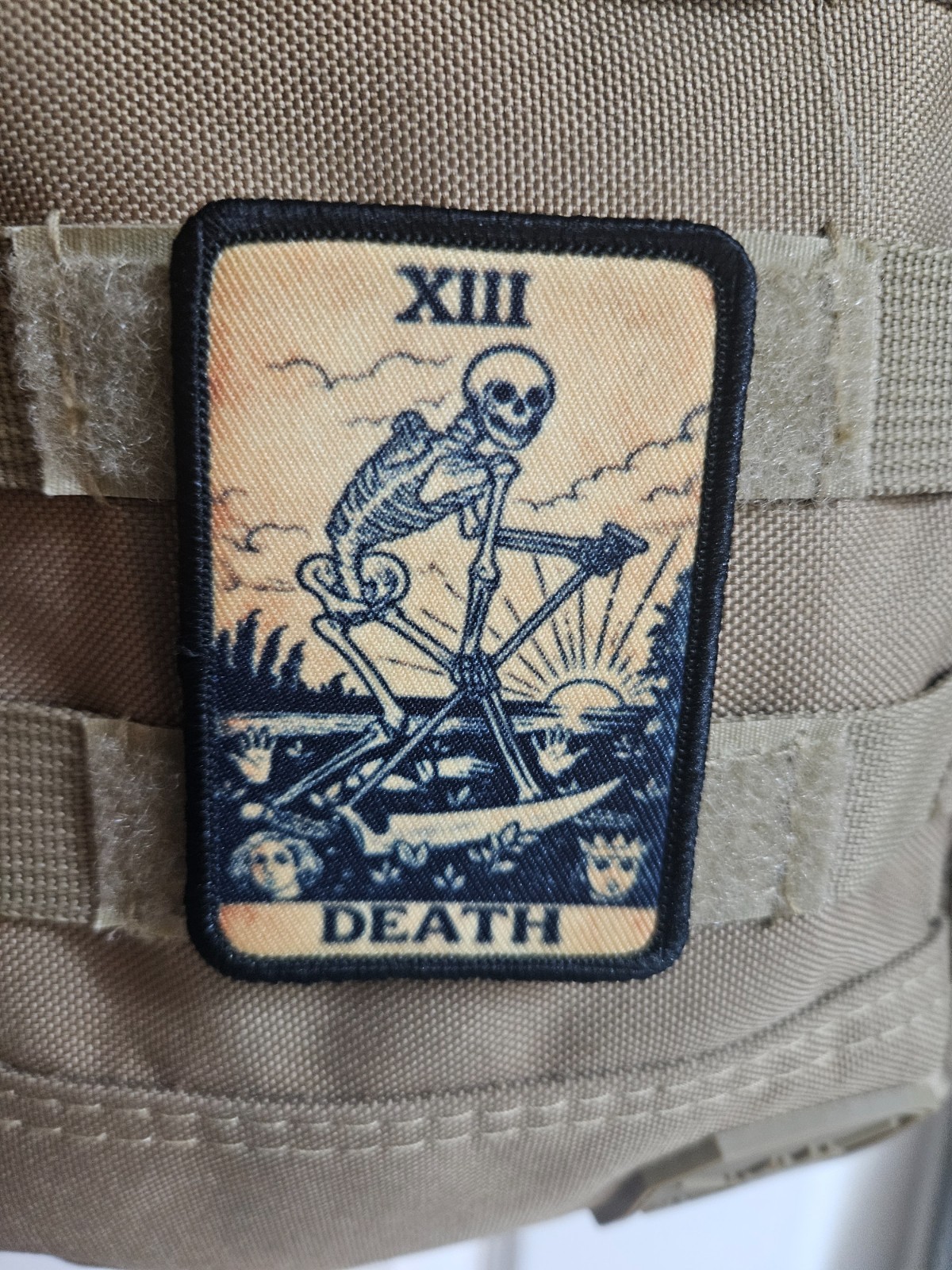 Death grim reaper tarot card 2"x3" morale patch with hook and loop backing