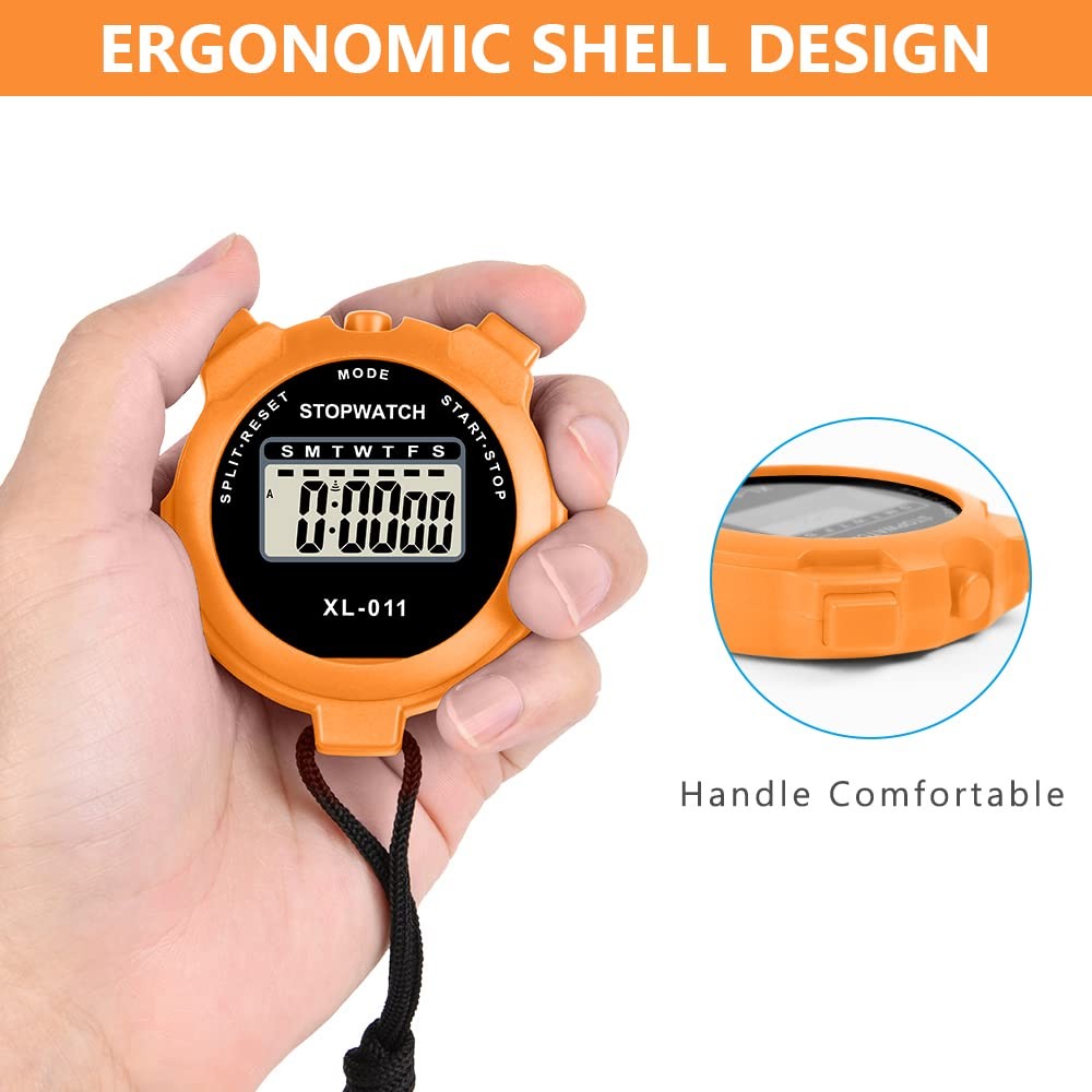 Large Display Stopwatch Digital Sport Timer with Single Lap Split, 12/24 Hour