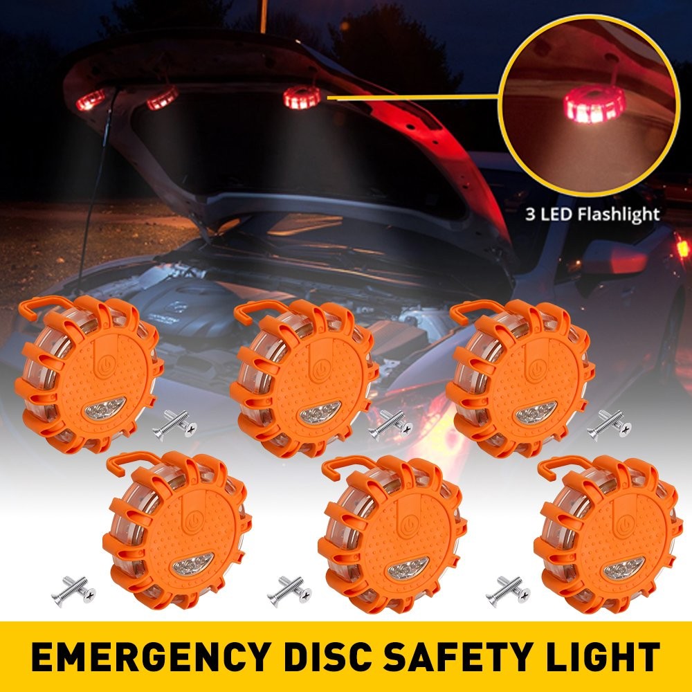 LED Safety Light Flashing Beacon Roadside Road Warning Flares Emergency Disc 6PC
