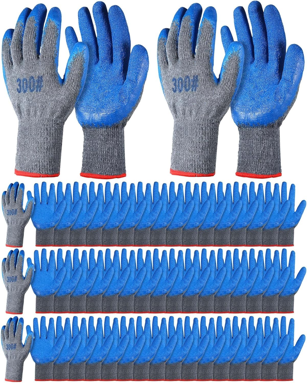 48 Pairs Large Rubber Latex Double Coated Gloves Blue Latex Rubber Hand Coated