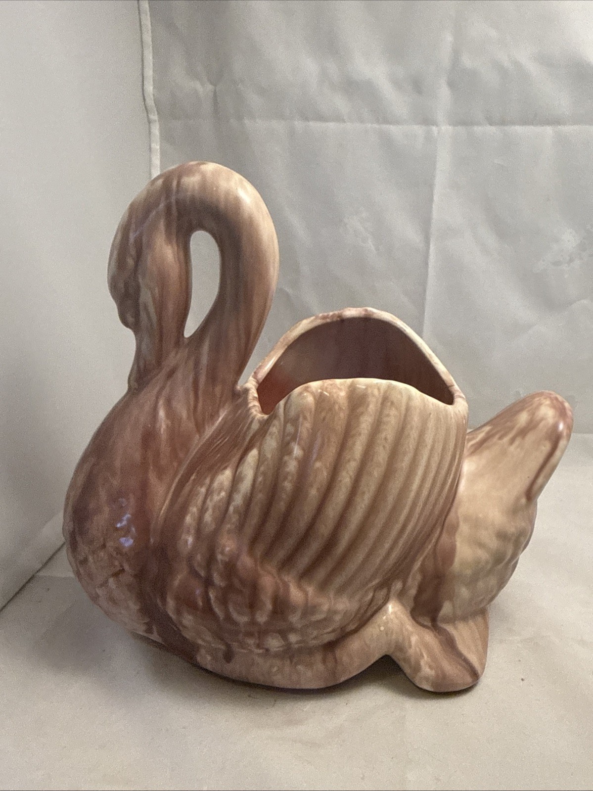 VTG Swan Studio Pottery Ceramic Planter Unmarked Brownish Beige 8 1/2x 4x 8 1/2