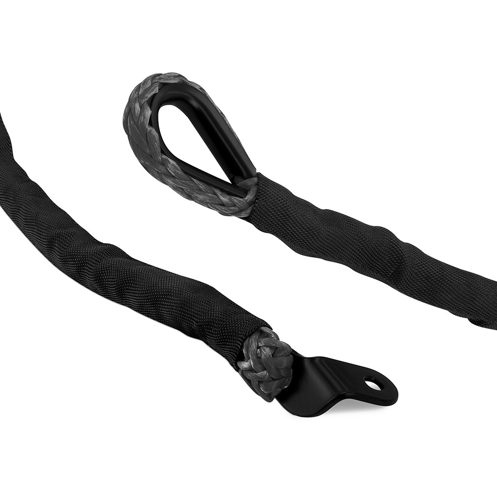 Borne Off-Road Replacement Synthetic Winch Rope, Hook, and Tether Strap, Black