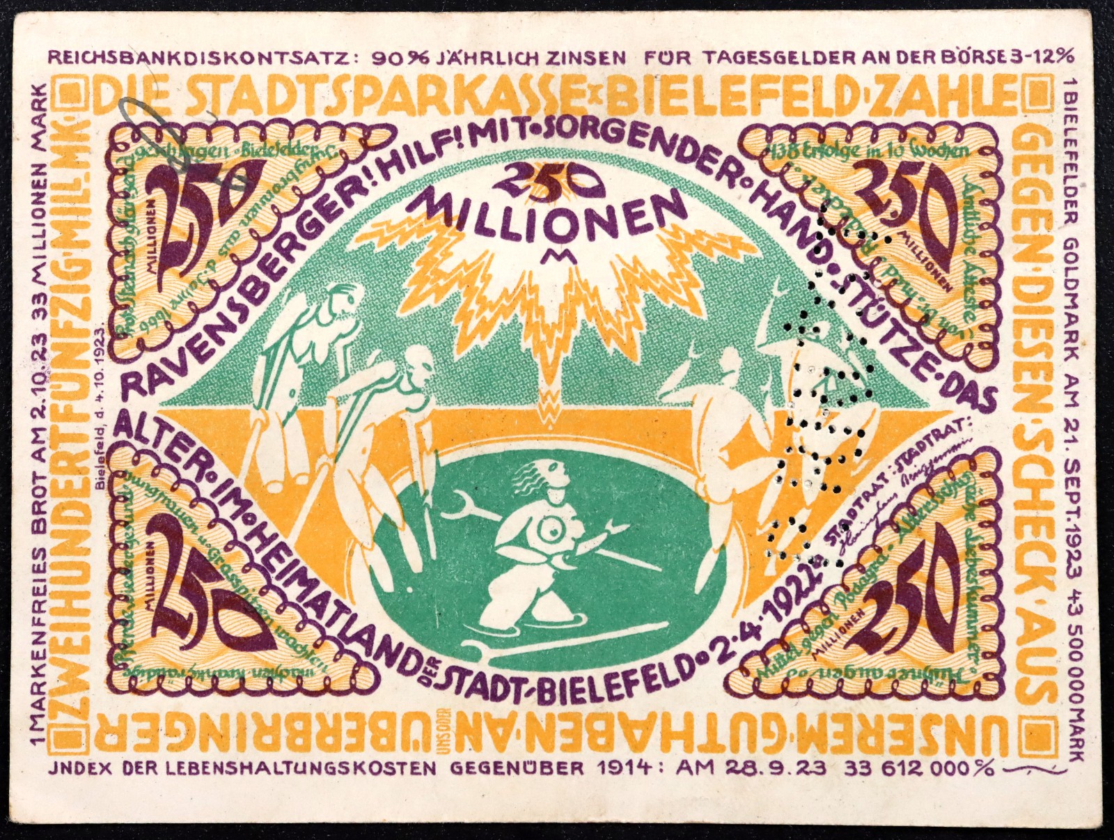 BIELEFELD 1923 "Healing Nudes" 250 Million Mark Inflation Notgeld Germany