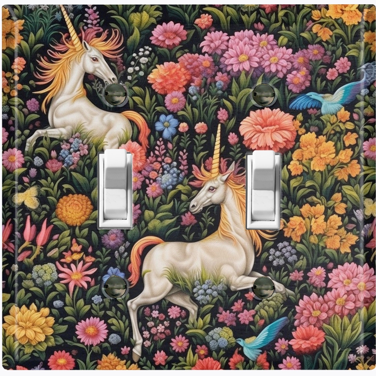 Metal Light Switch Outlet Cover Wall Plate Unicorn Colorful Flower Field AML166