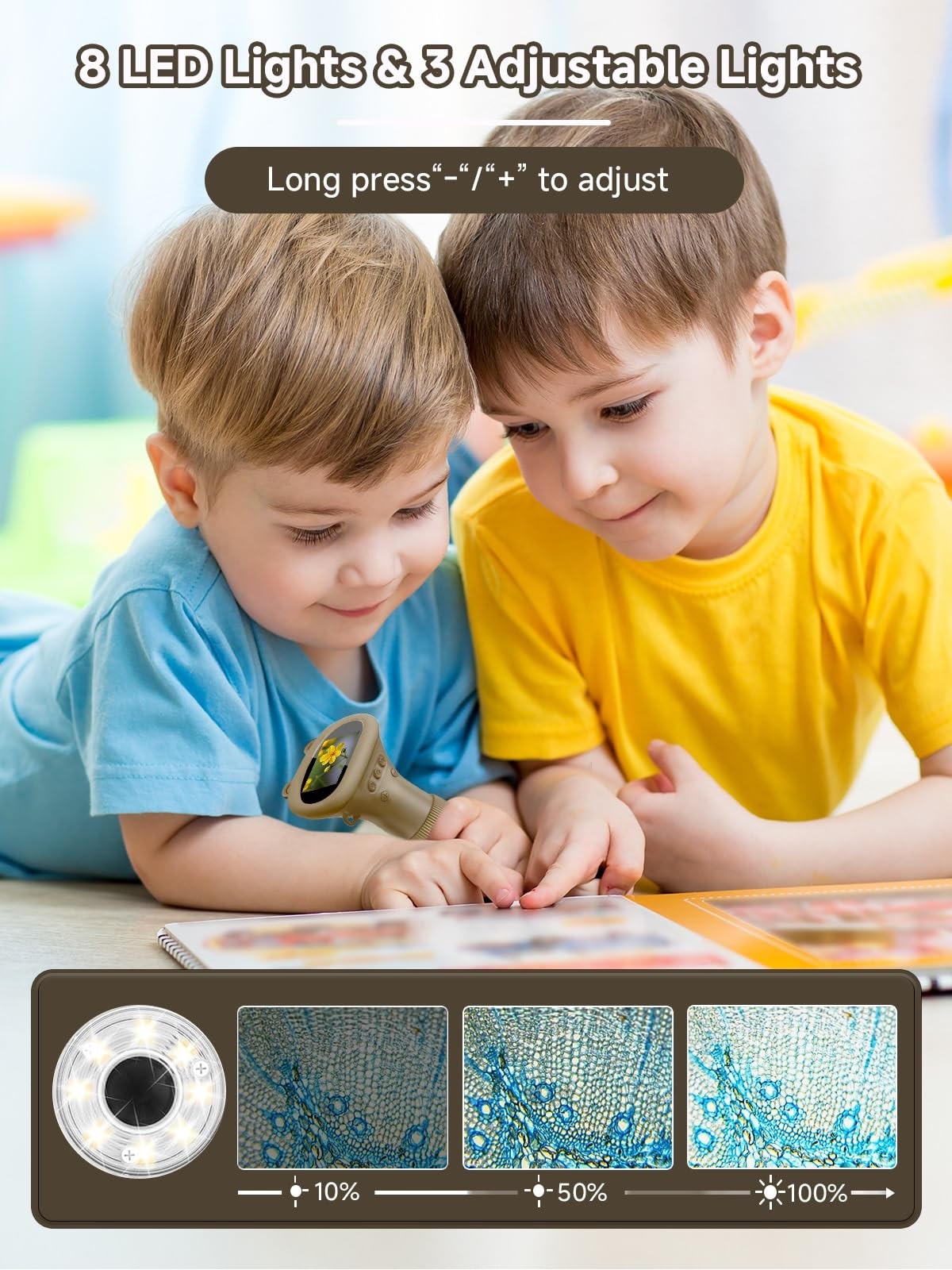Acoath Microscope for Kids, 1000X Handheld Digital Miniscope with 2.0" Brown