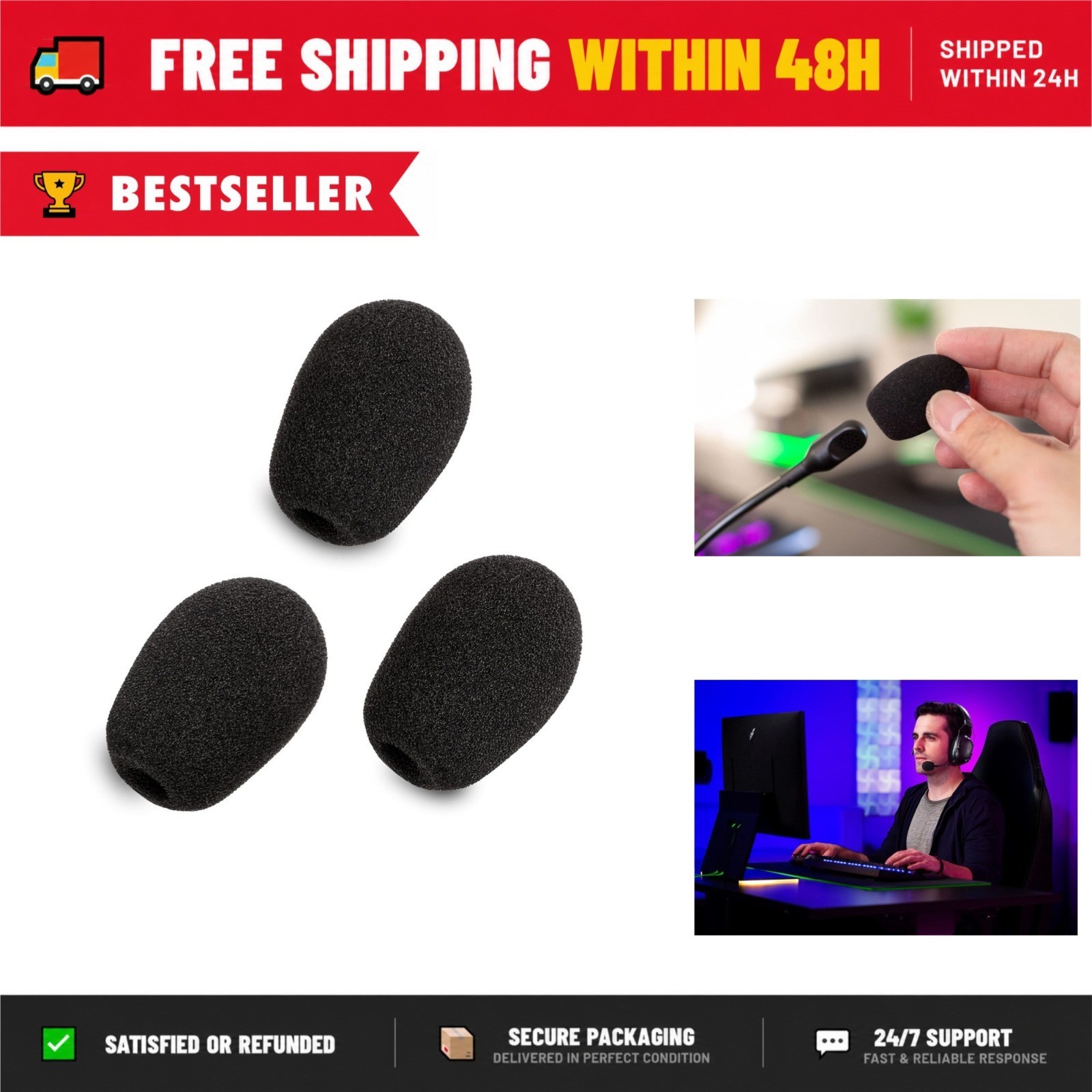 BlackShark V2 Mic Windscreen Foam Pop Filter 3-Pack Razer Headset