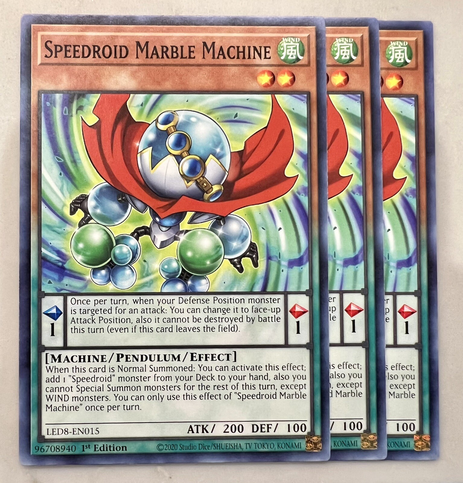 Yugioh! 3x Speedroid Marble Machine LED8-EN015 Common - 1st ed NM
