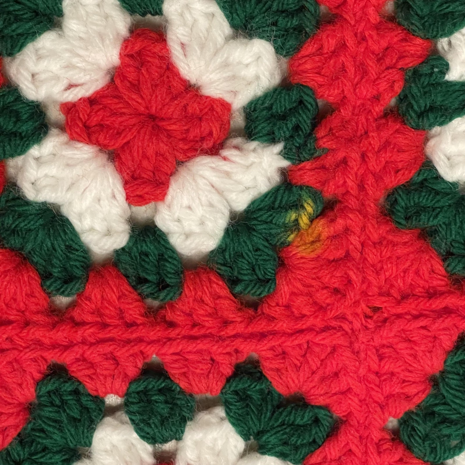 Vintage Handmade Crochet Christmas Tree Skirt Afghan Granny Square Holiday Decor