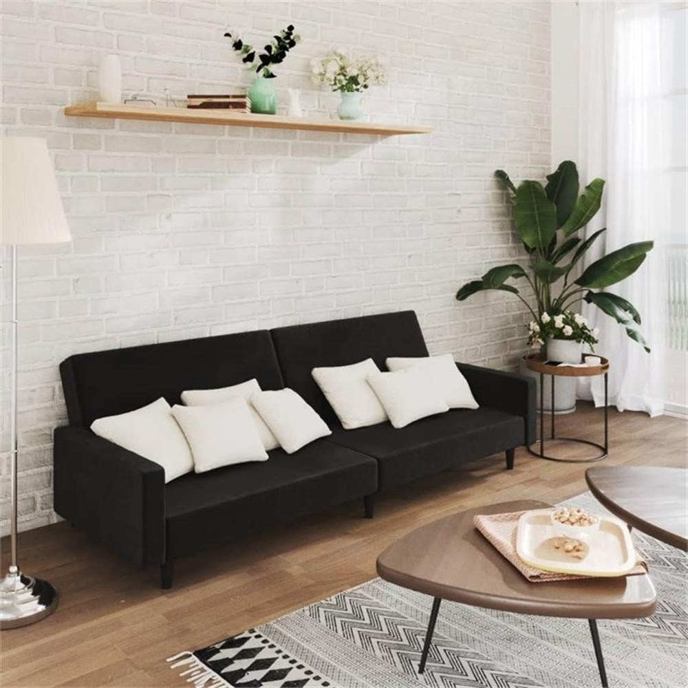 Bowery Hill Contemporary Medium Sofa Bed in Black Polyester Velvet