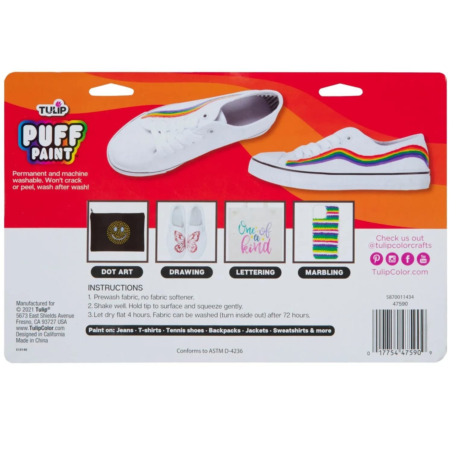 Puff Paint Essential Rainbow Colors 10-pack, Multi-Surface, Premium Quality,