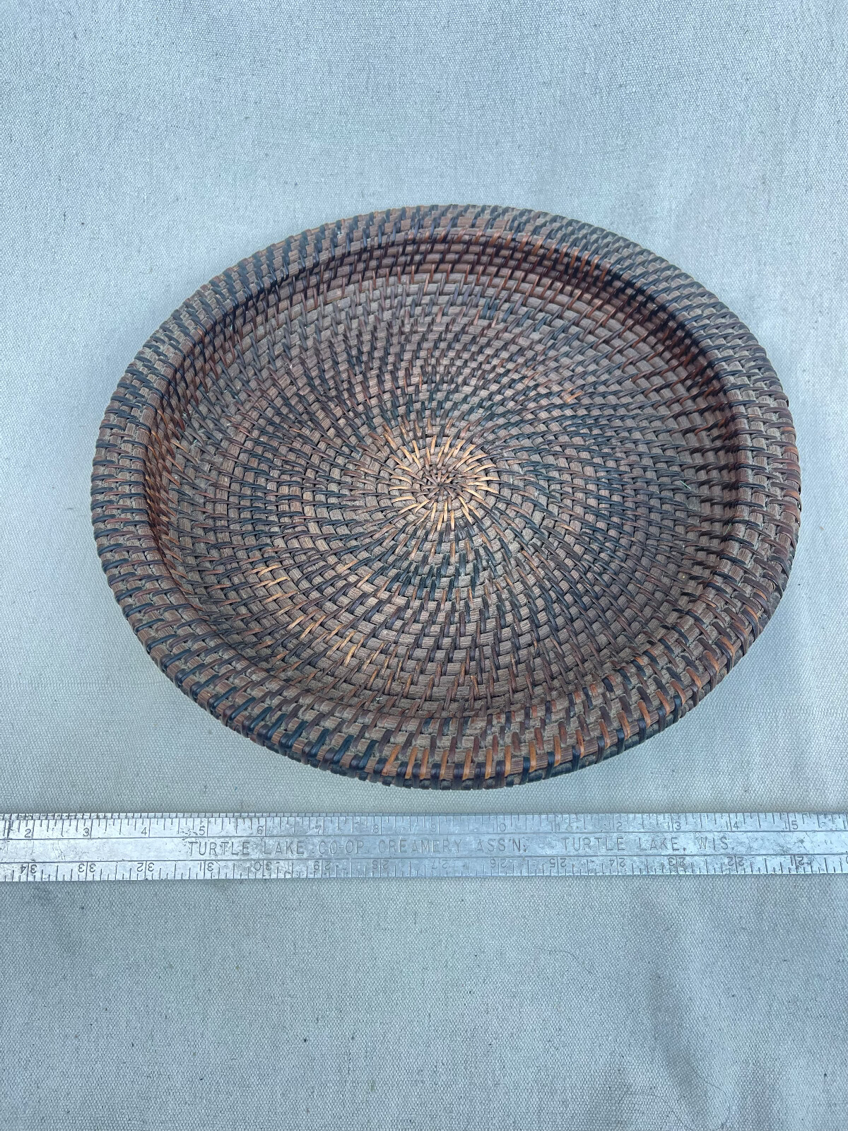 Crate & Barrel Artesia Round Rattan Serving Tray Basket 12" Handcrafted