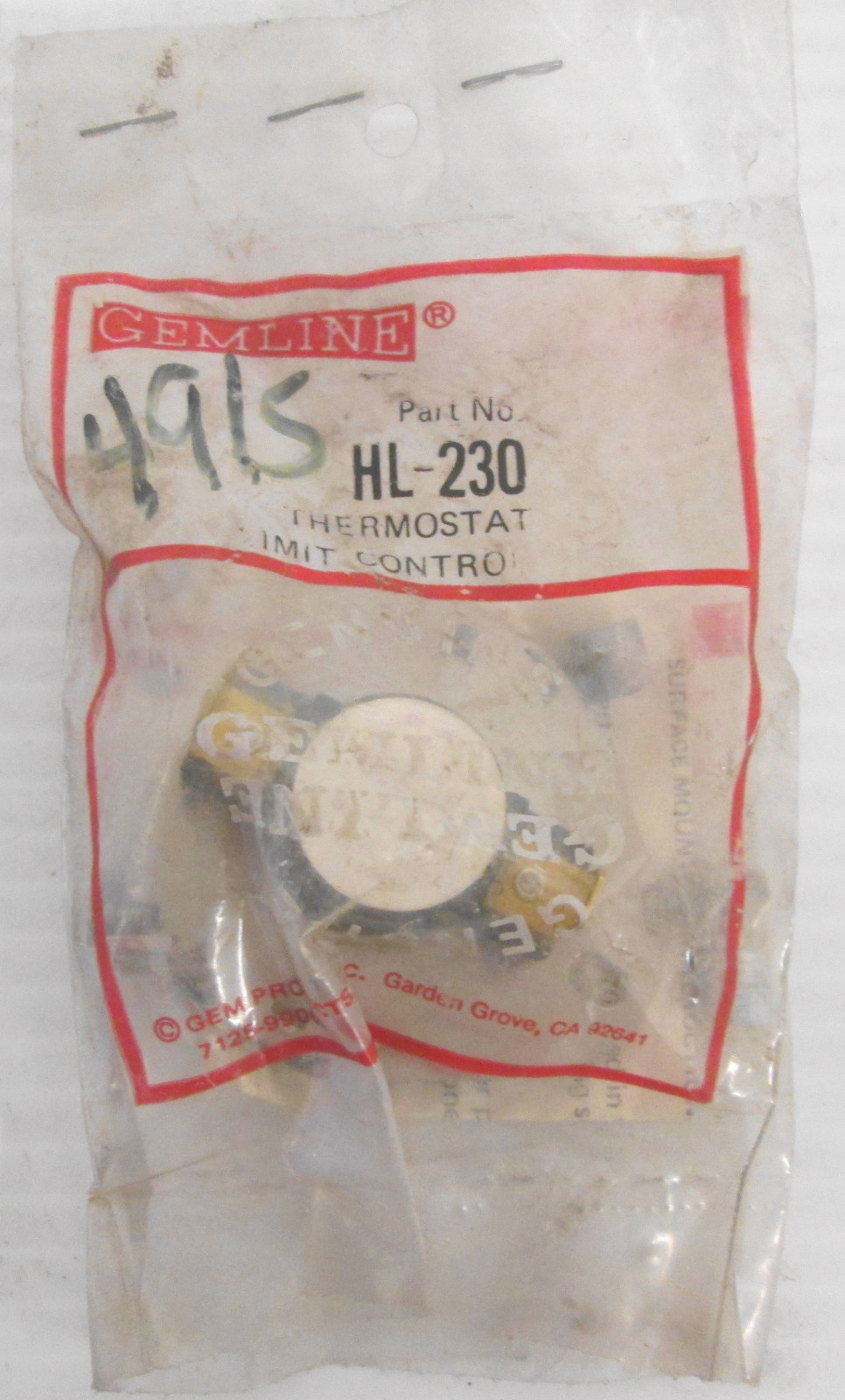 Gemline HL-230 Thermostat Limit Control