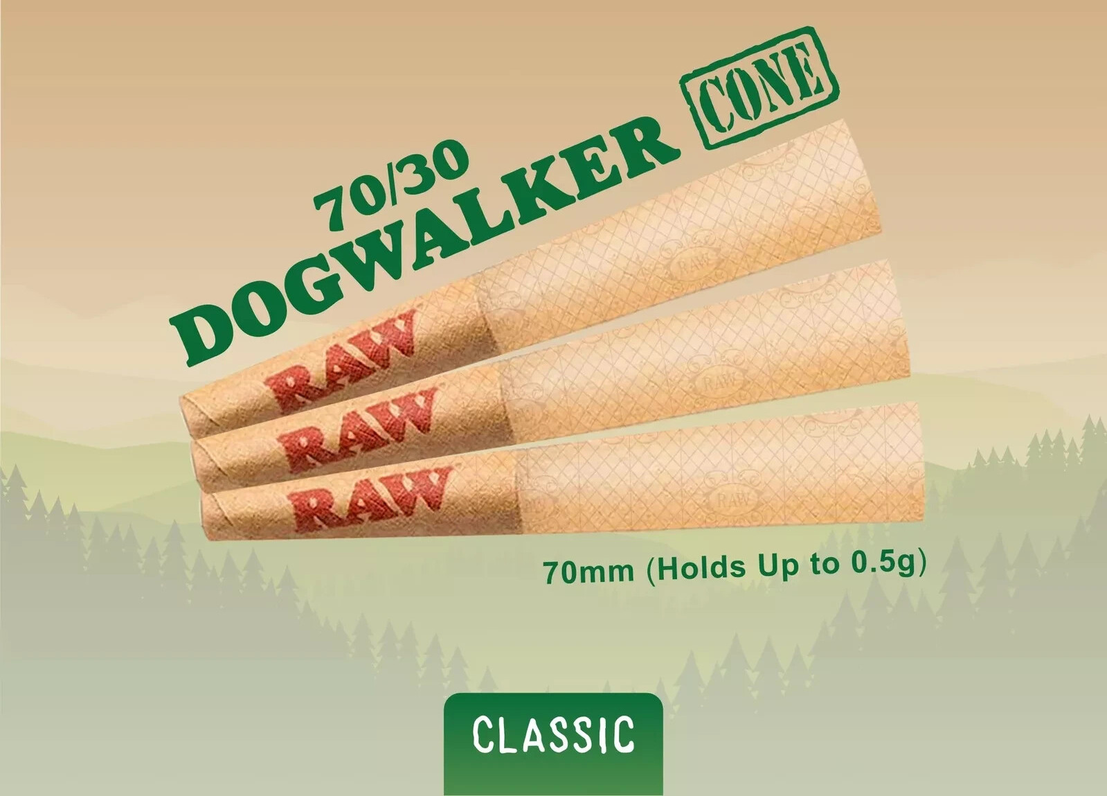 RAW Dogwalker Mini 70/30 Cones – 150 count – Small Pre-Rolled Classic Papers