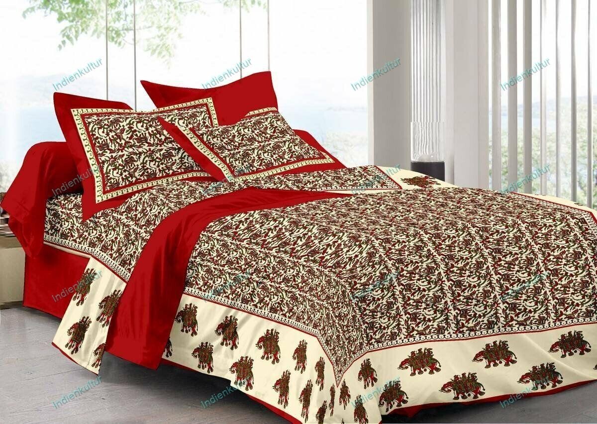 Rajasthani Jaipuri Printed Cotton Double Bed Sheet With 2 Pillow Cover 90x108