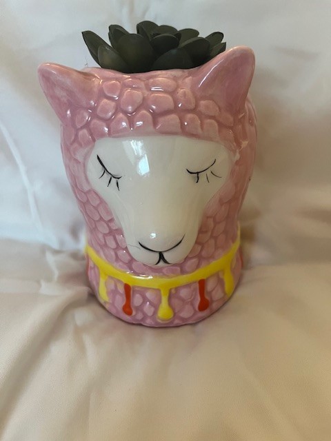 Llama or Alpaca Ceramic Vase Succulent Planter 5" Tall - Pink and White