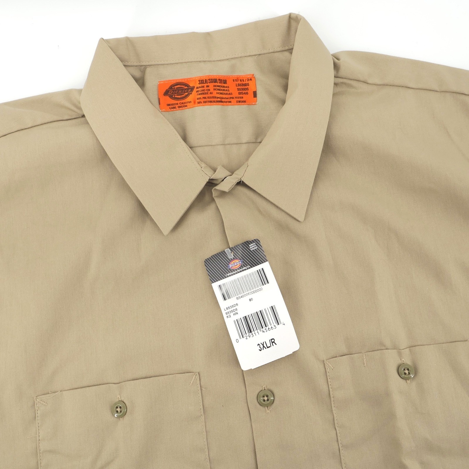 NEW Dickies Mens Short Sleeve Work Shirt Khaki Tan 3XL Button Up Pockets