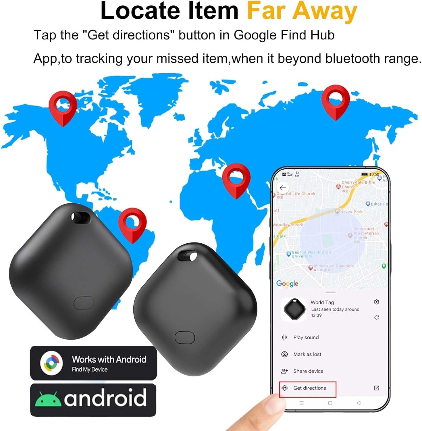Compact Bluetooth Tracker for Android Users - Easy Setup and 10- Battery