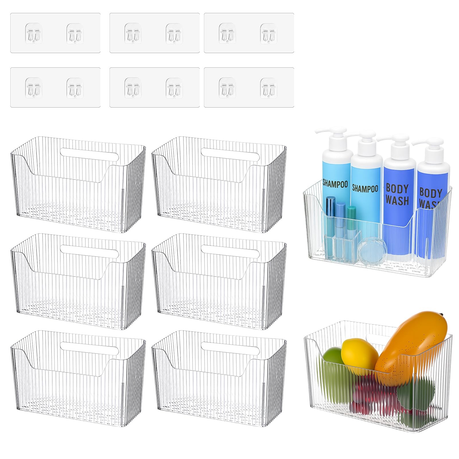 JIEYAO 6 PCS Adhesive Cabinet Door Organizers, 7.7 x 3.3 x 4.6 inches, Clear