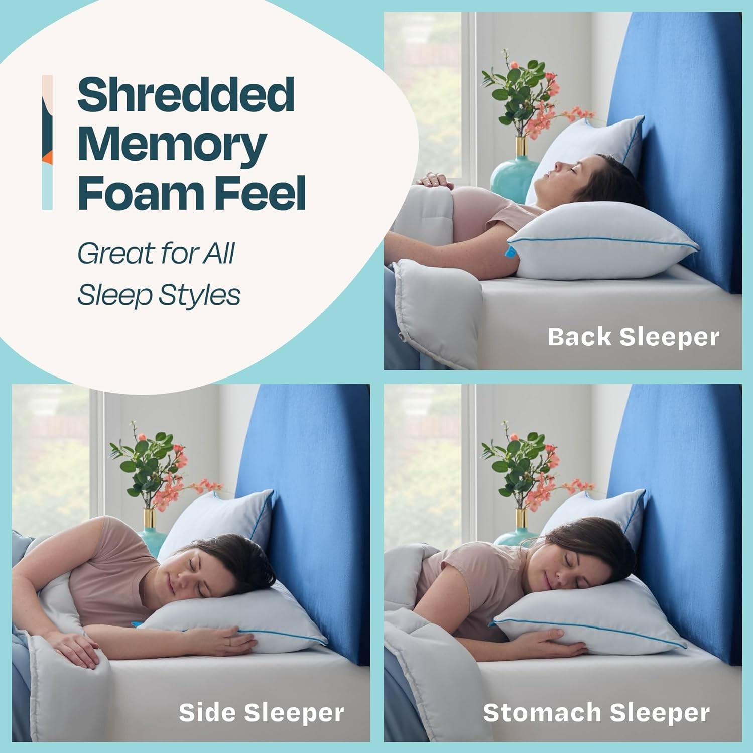 Two Pack Shredded Gel Memory Foam Pillow, Standard Size – Cooling Bed Pillow ...
