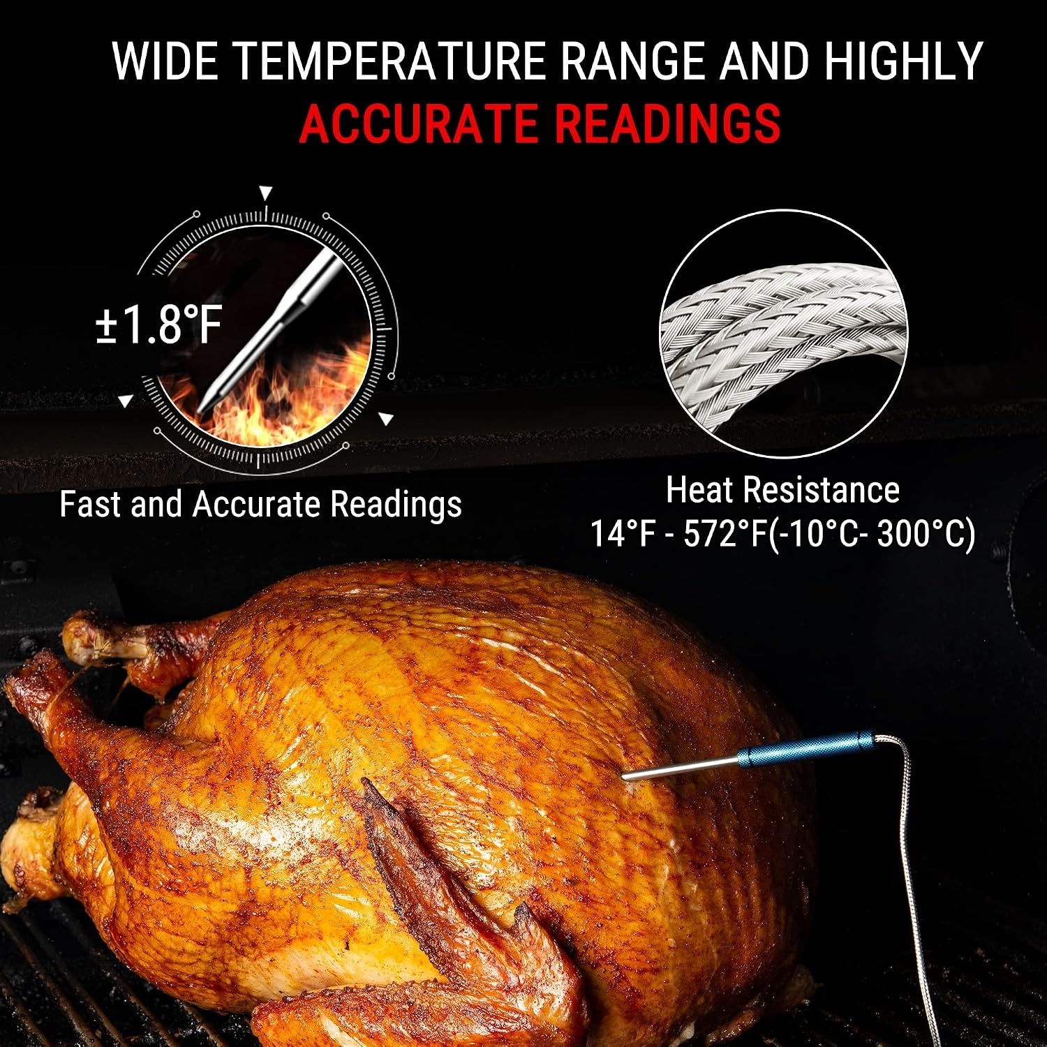 TempSync 1000FT Wireless Meat Thermometer for Grill with 4 Probes | RF Techno...