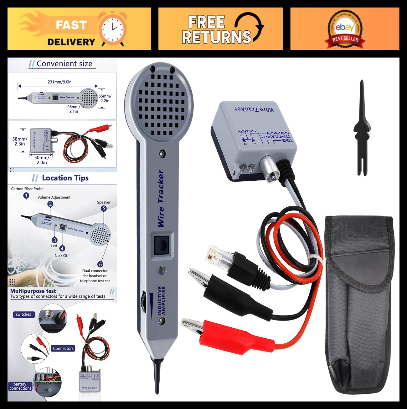 High Accuracy Tone Generator & Wire Tracer Kit, Multi-Tone Cable Tester with Ind
