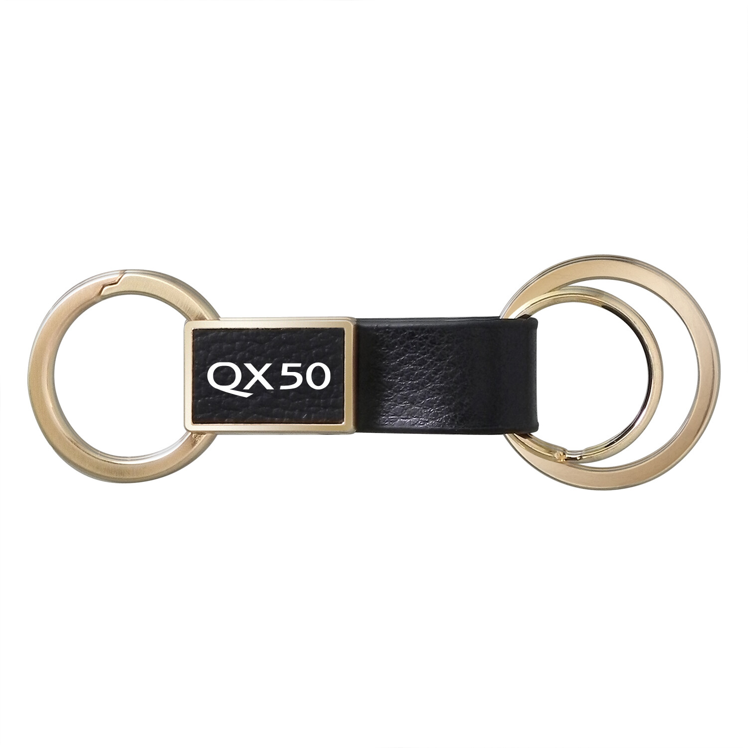 Infiniti QX50 Round Hook Leather Strip Double Ring Golden Metal Key Chain