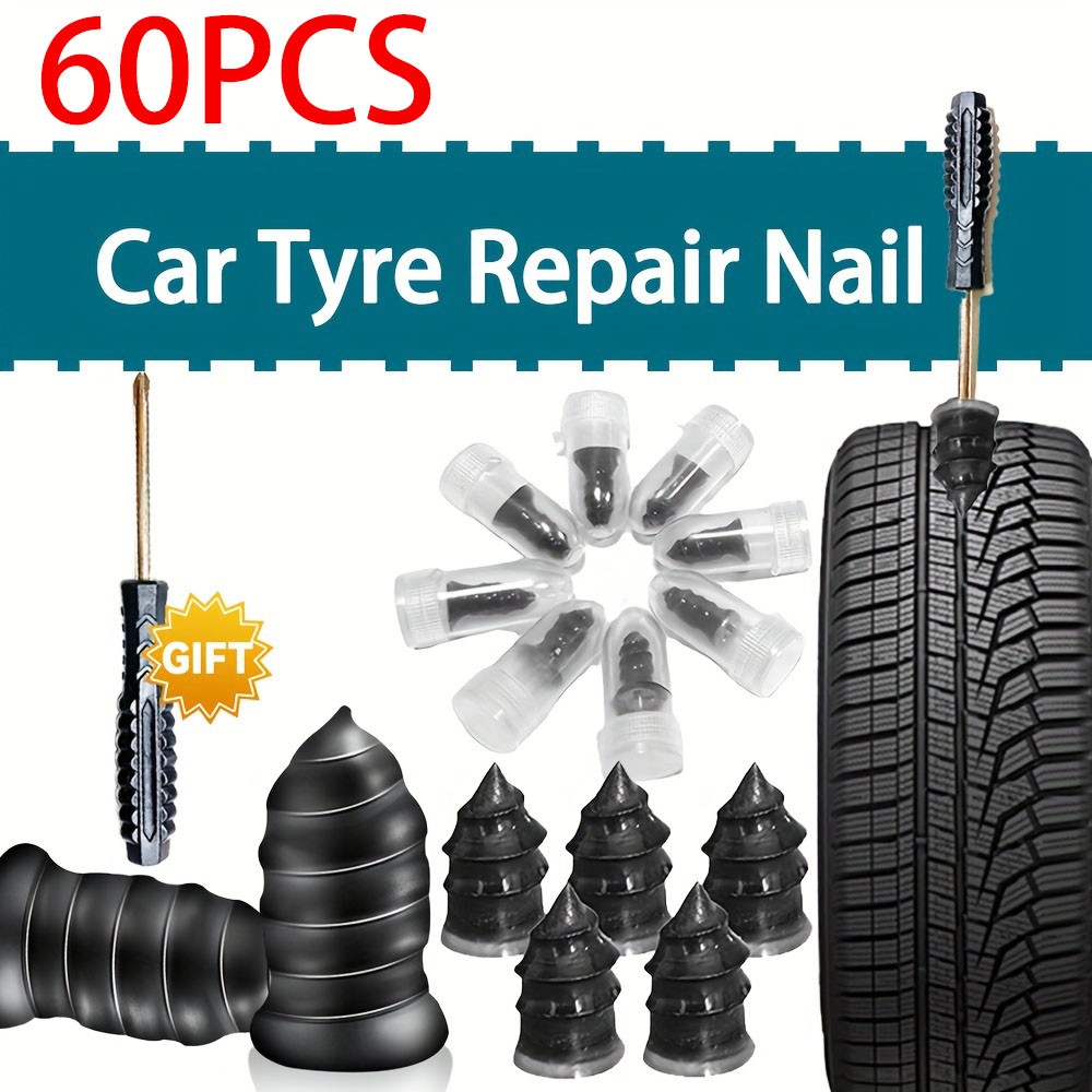 60 Pcs Rubber Tire Nail Repair Kit Screw In Tire Plugs for Car Truck SUV Van