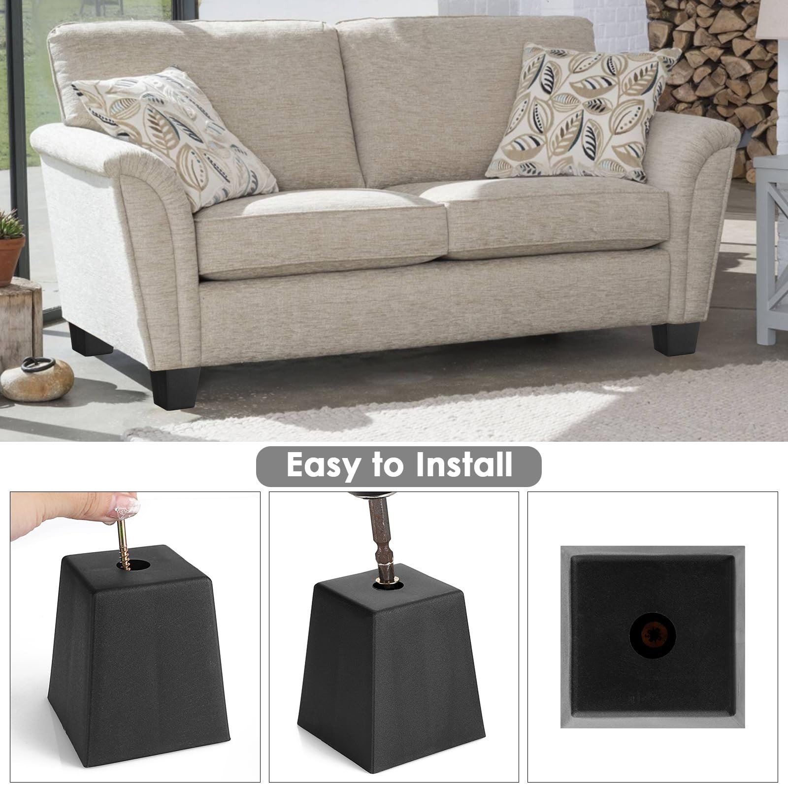 4PCS 3 Inch Plastic Furniture Legs Screw-in Plastic Sofa Couch Legs Replaceme