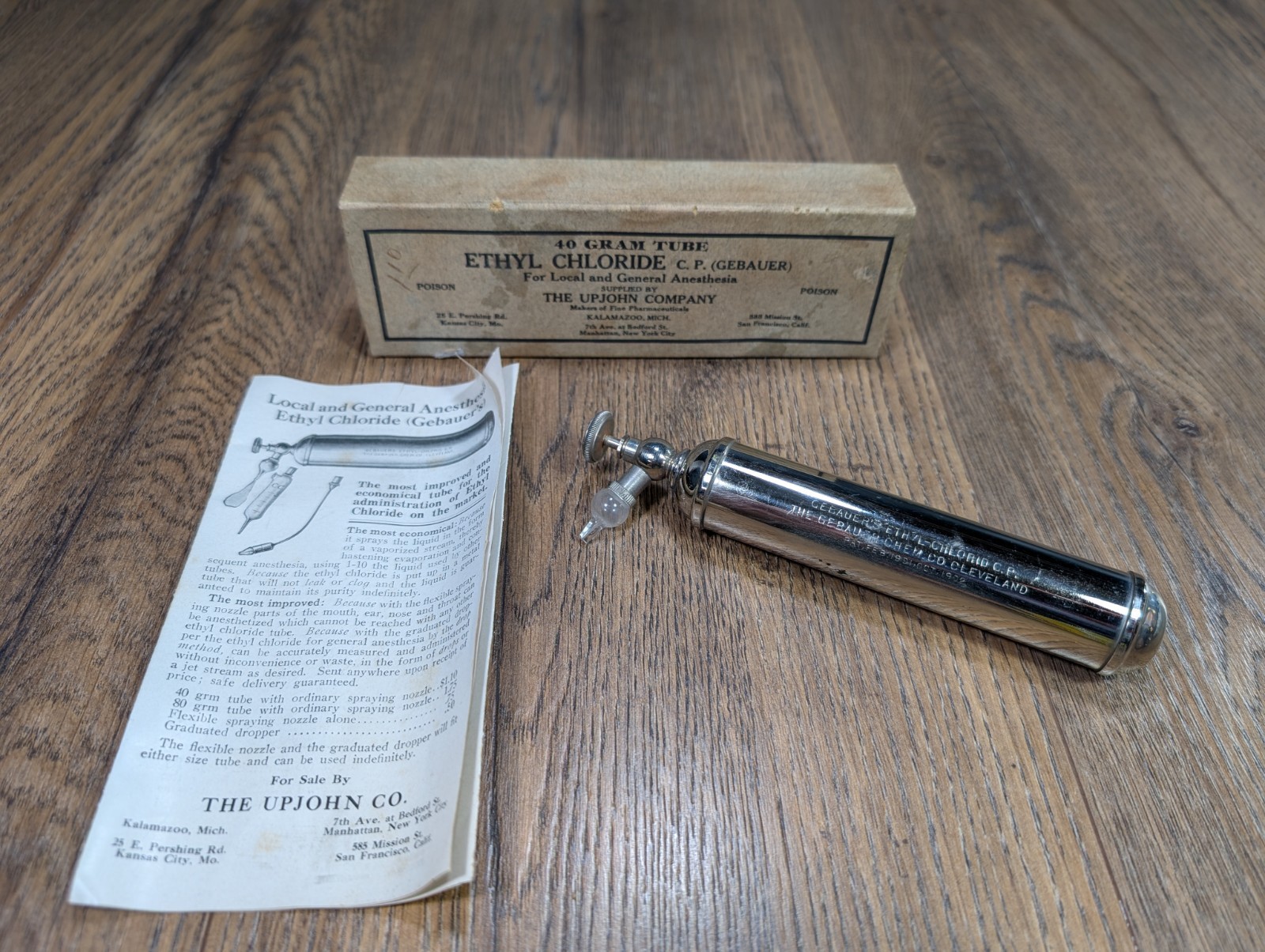 Antique ~ The Upjohn Co Ethyl Chloride ~ General Anesthesia ~ 40 Gram Metal Tube