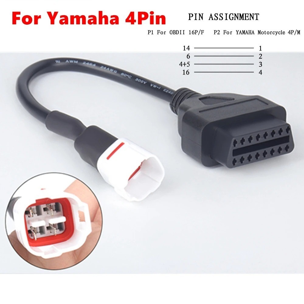4 Pin OBDII Diagnostic Cable OBD Fault Code Reader Connector Only for Yamaha