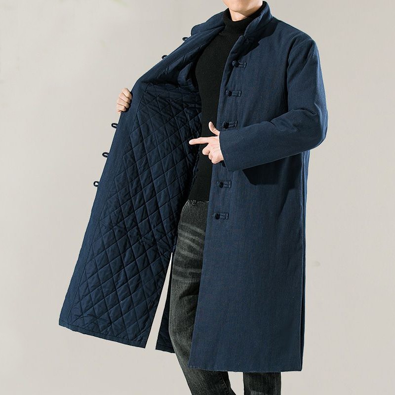 Chinese Style Cotton Quilted Coats Tang Zhuang Winter Mens Long Suit Jackets