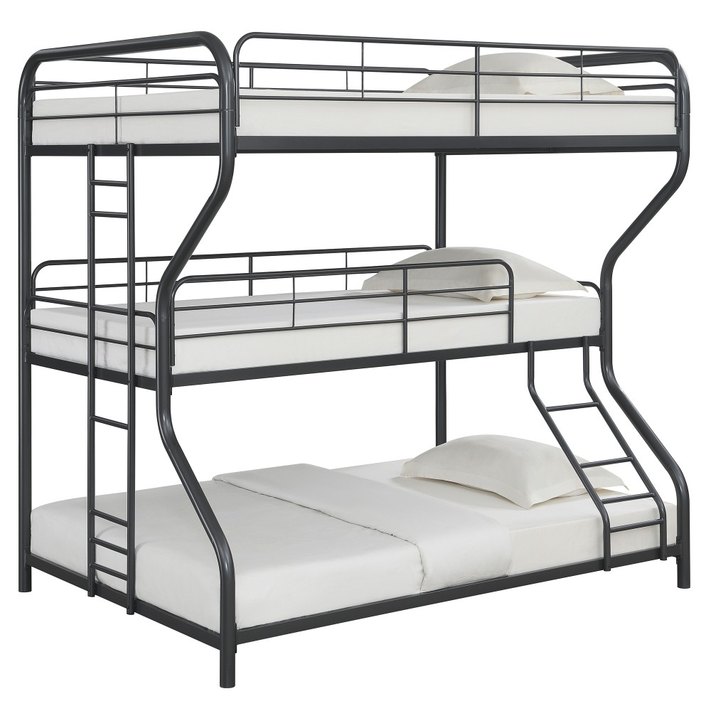 Triple Bunk Bed FULL over FULL over FULL | 3 Full Size Beds | Black Metal Frame