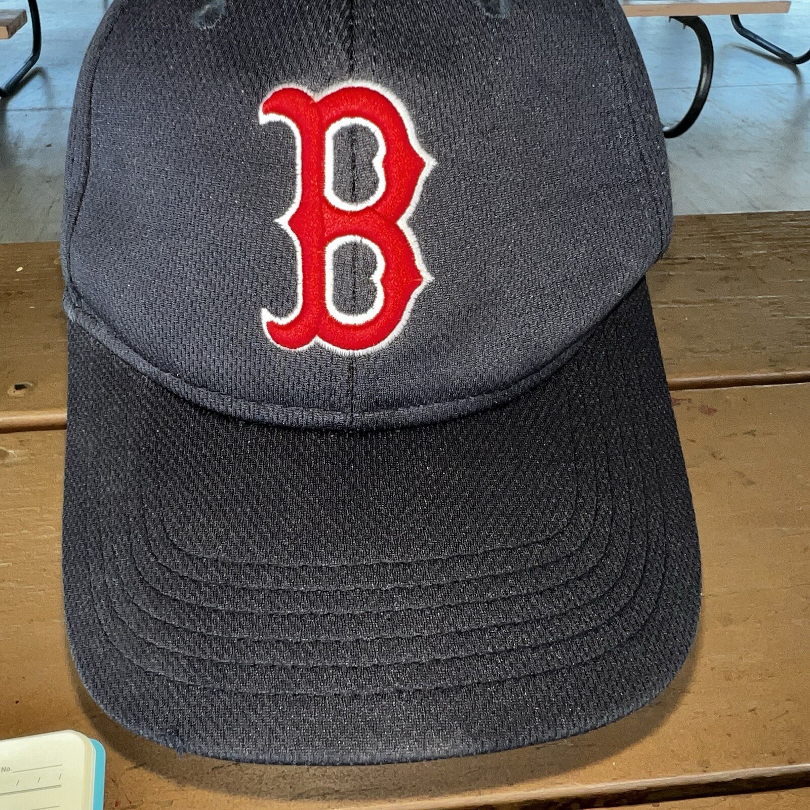 Boston Red B w White Outline on Navy Hat Cap Hook Loop Team MLB OC Sports