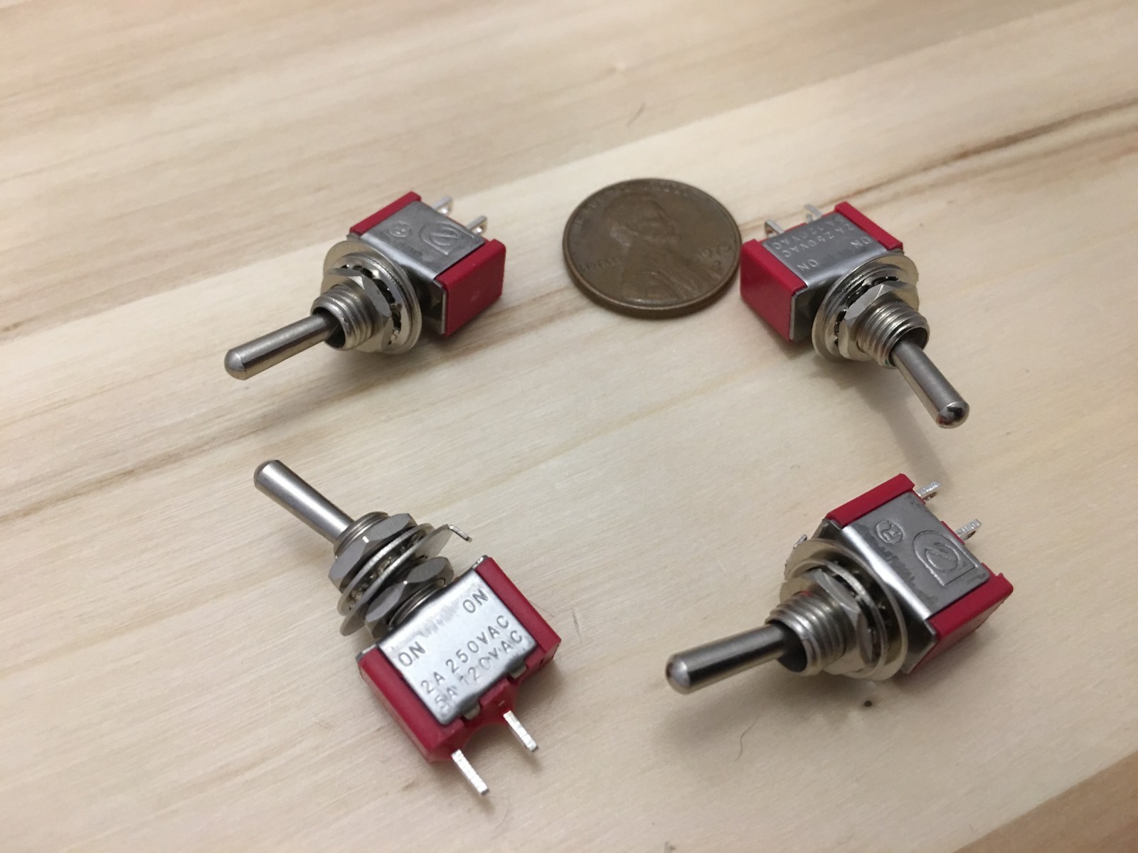 4 Pieces RED 5A ON-OFF Toggle Switch SPST 6mm 1/4 125v miniature 12v on off C17