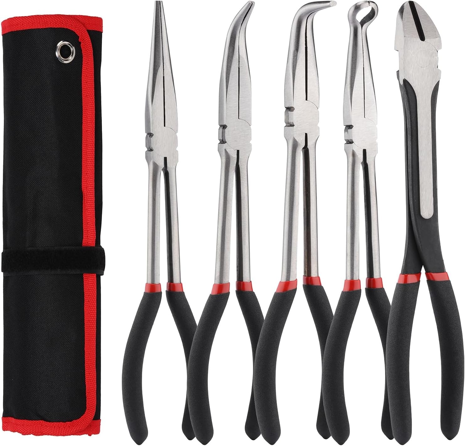 5 PCS Extra Long Needle Nose Pliers Set, 11" Long Reach Straight, 45&90 Degree
