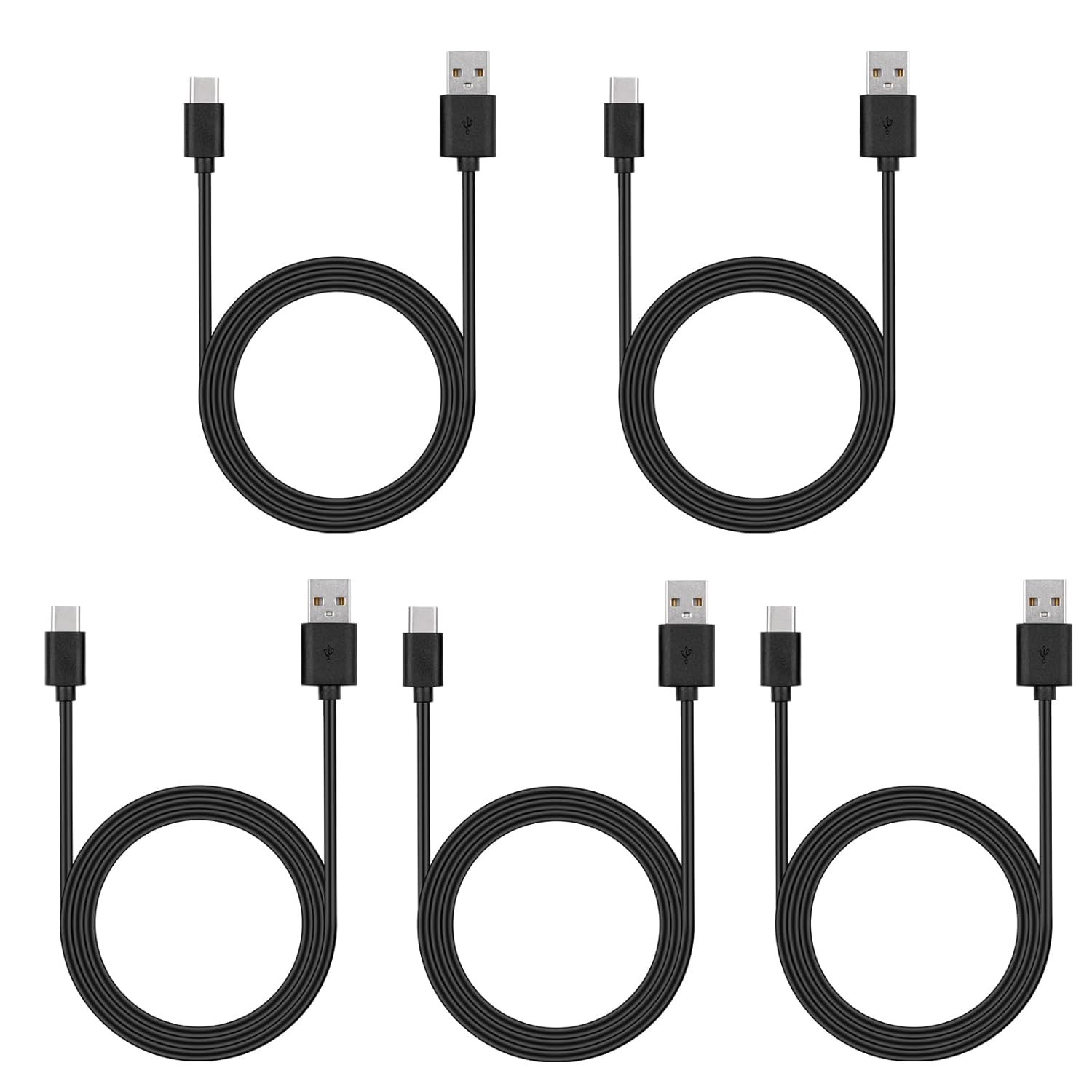 USB to TYPE C Cable 3.6 FT 5-Pack, Type C Phone Charger Cord Bulk, Black