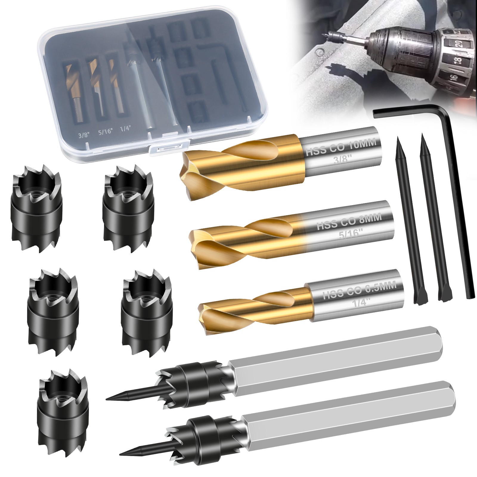 13x Spot Weld Cutter Set Double Sided 3/8" 5/16" Spot Welding Remover Drill Bits