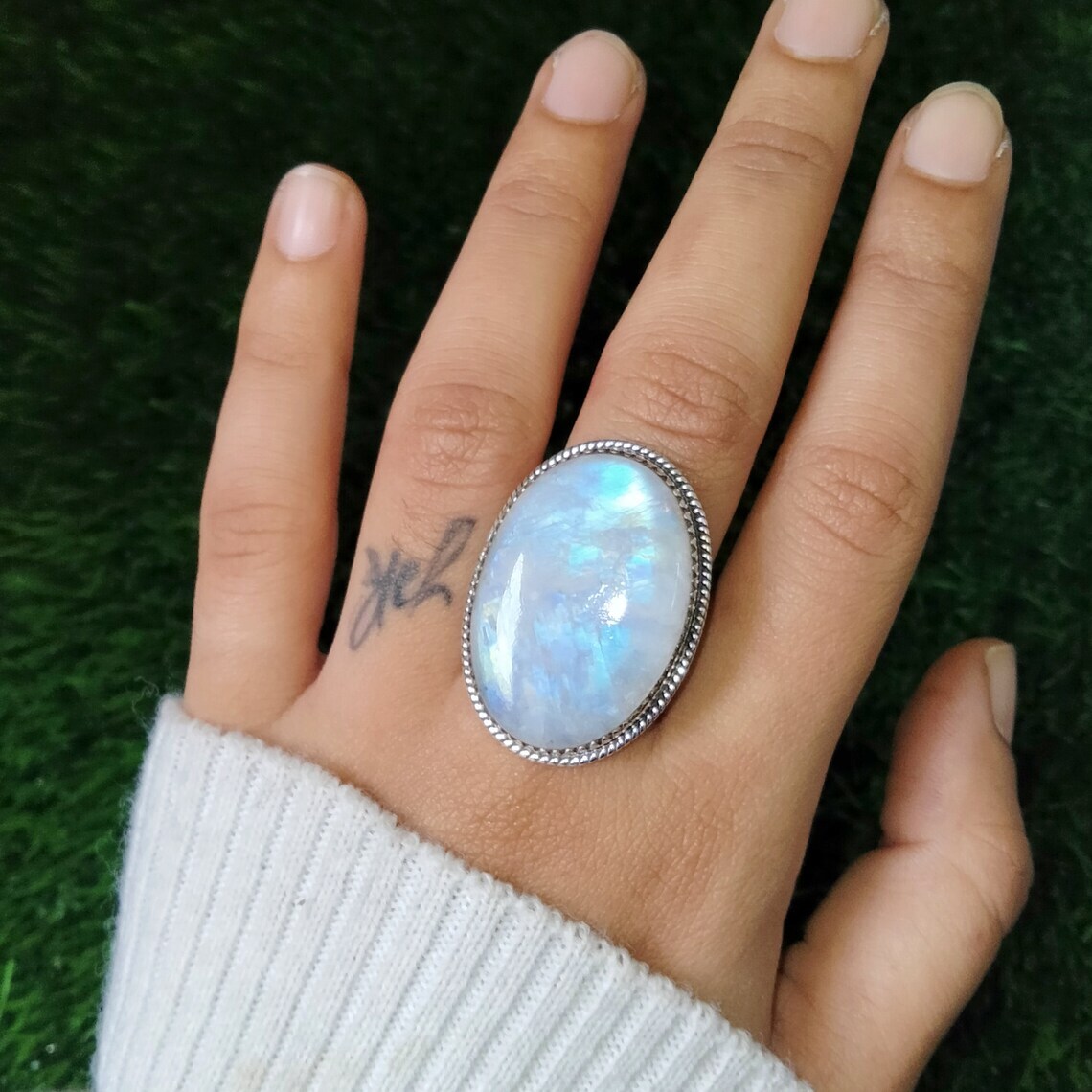 Rainbow Moonstone Gemstone 925 Sterling Silver Ring All Size