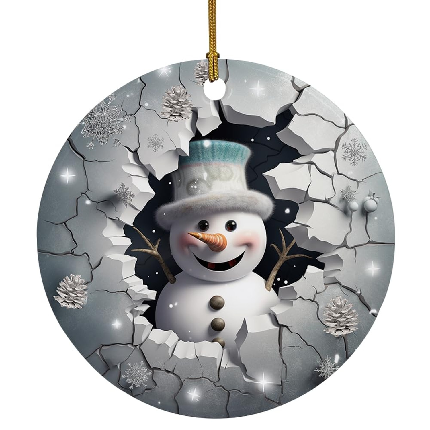 3D Snowman Christmas Ornament Break Through Ceramic Hanging Decors Baby Snowm...