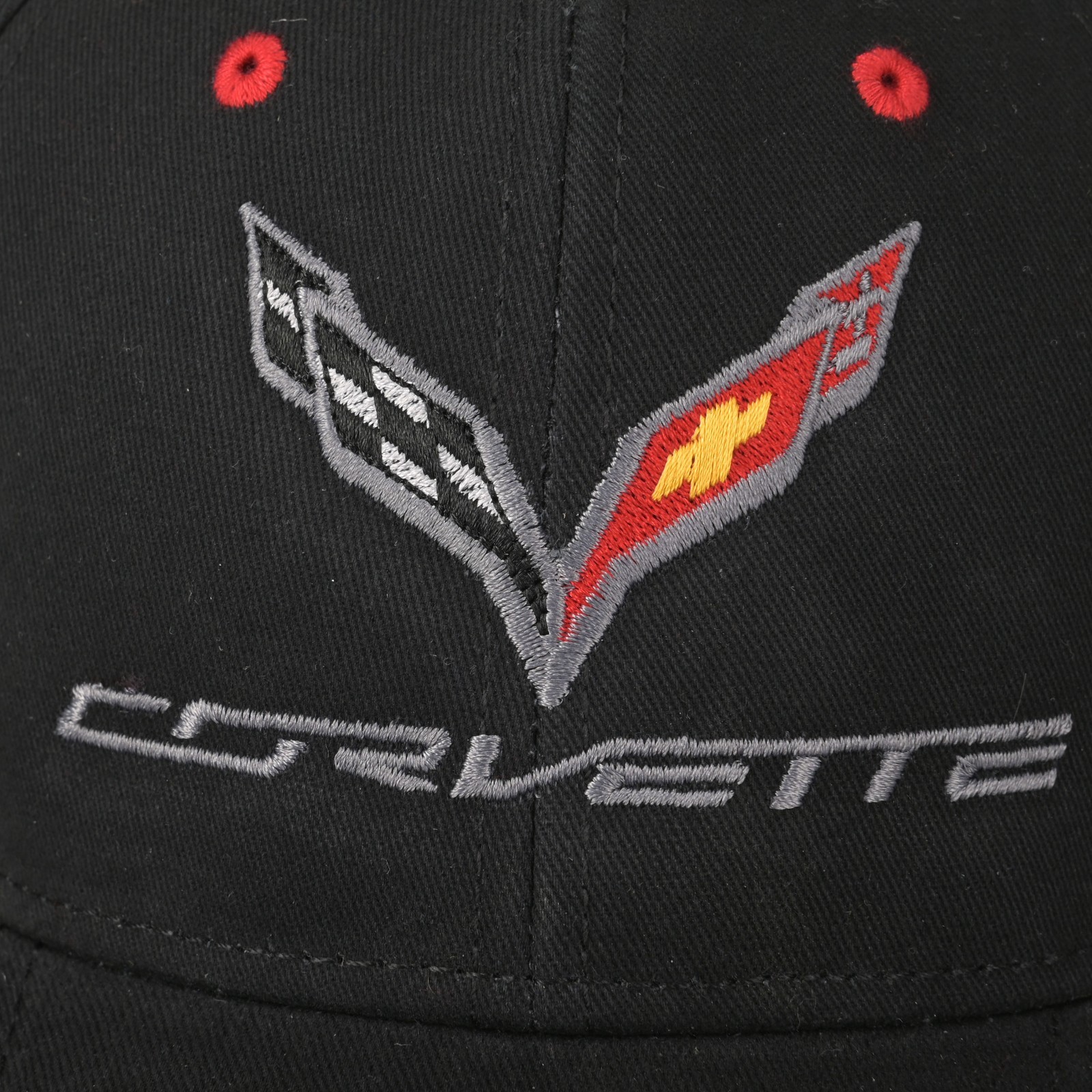 2014-2019 C7 Corvette Black Red Trim Structured Hat Logo Script Licensed