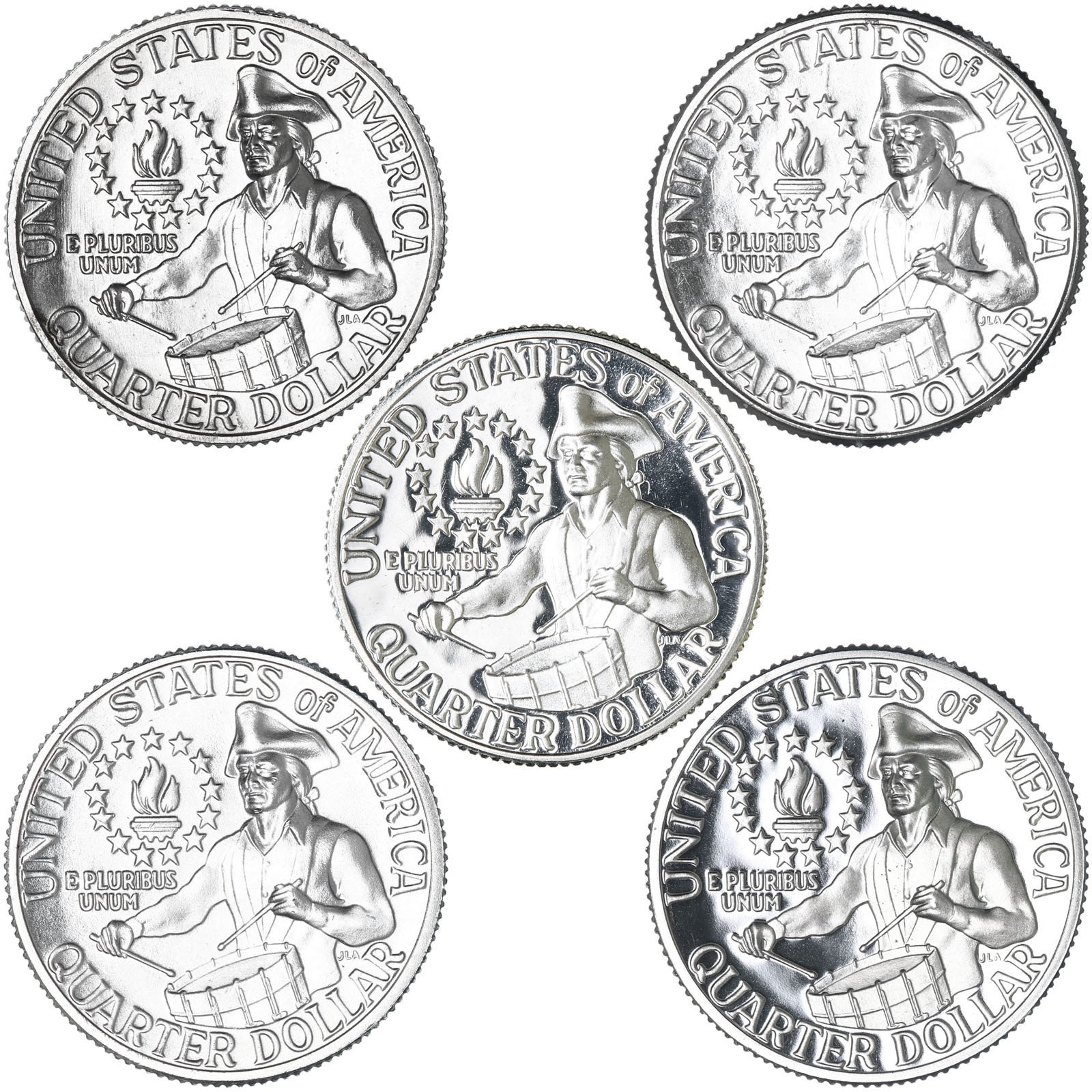 1976 P D S Washington Quarters Silver & C-N Clad BU & Gem Proof 5 Coin Year Set