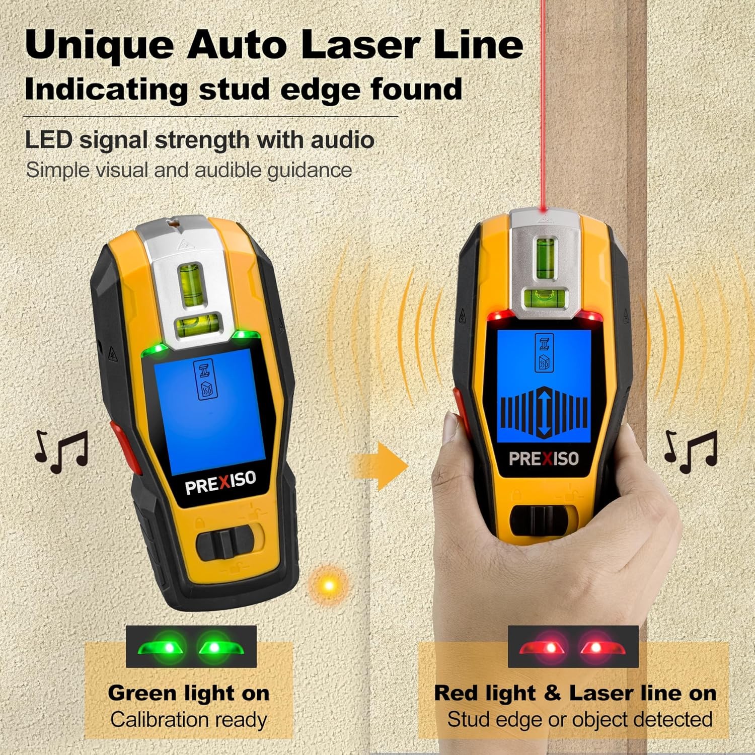 2-in-1 Stud Finder with Laser Level, Rechargeable Multi Surface Cross Line Laser