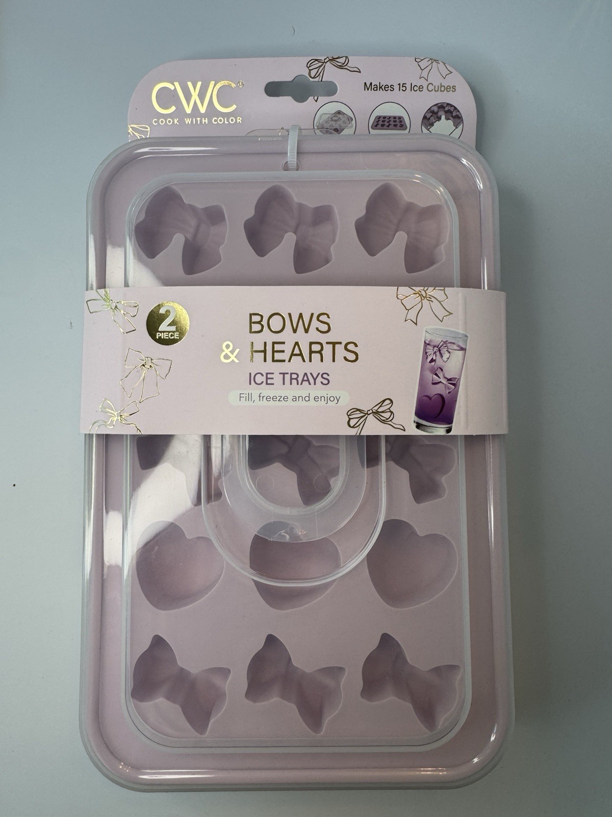CWC Bows & Hearts 2 Piece Ice Trays Pink/Purple NEW