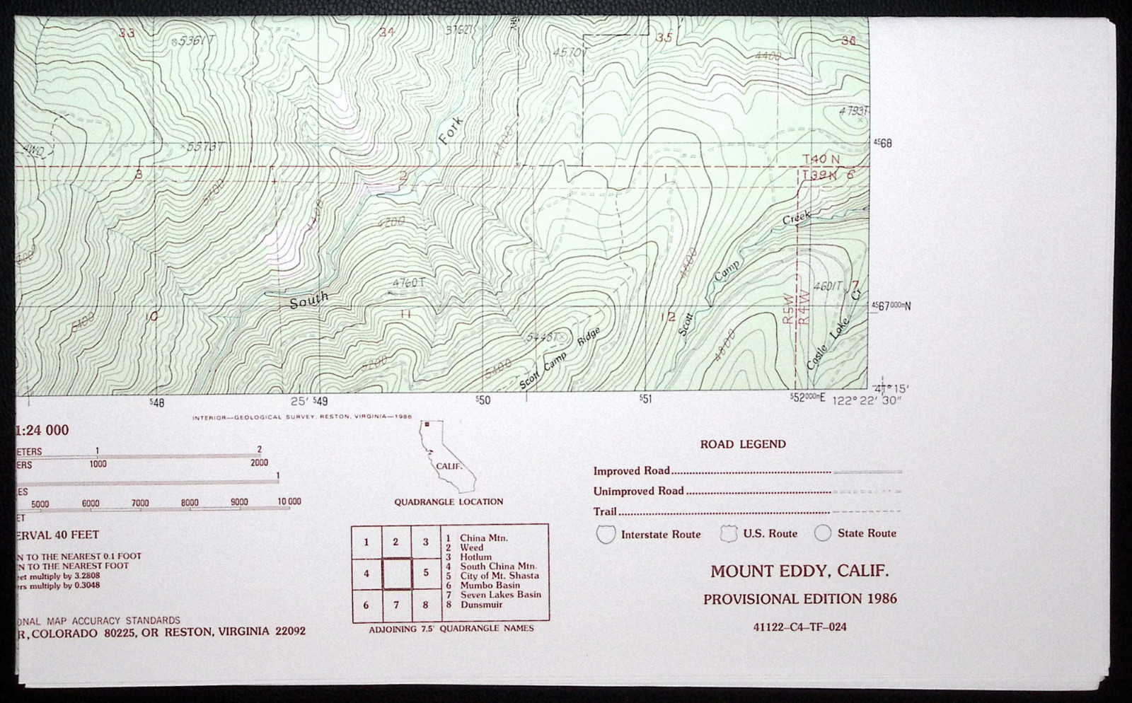 USGS Topo Map 7.5' Quad Mount Eddy, CALIF 41122-C4-TF-024  (provisional 1986)